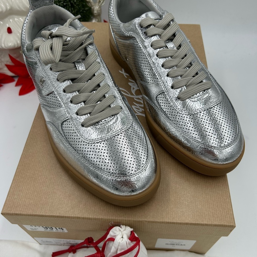 Men's Christian Louboutin tutti rui low top metallic leather sneakers size 43 - Picture 3 of 13